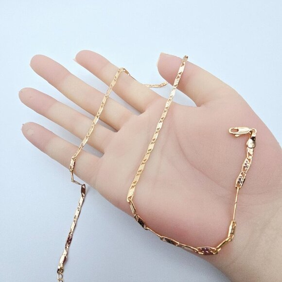 Textured Rose Gold Chain Necklace, 18+2 Inch, Gold Plated Brass, XPNL0104 - Picture 11 of 12